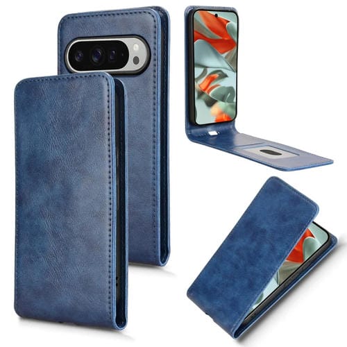 Funda de Cuero Magnética con Tapa Vertical para Google Pixel 9 (Azul)