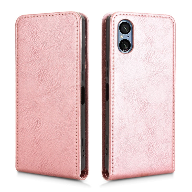 Funda de Cuero con Tapa Vertical Magnética para Sony Xperia 5 V (Oro Rosa)