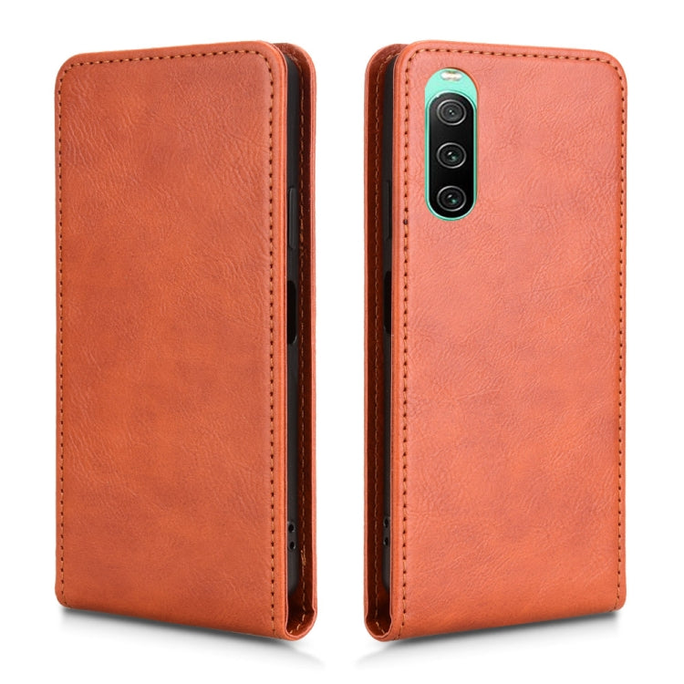 Funda de Cuero con Tapa Vertical Magnética para Sony Xperia 10 Iv (Marrón)