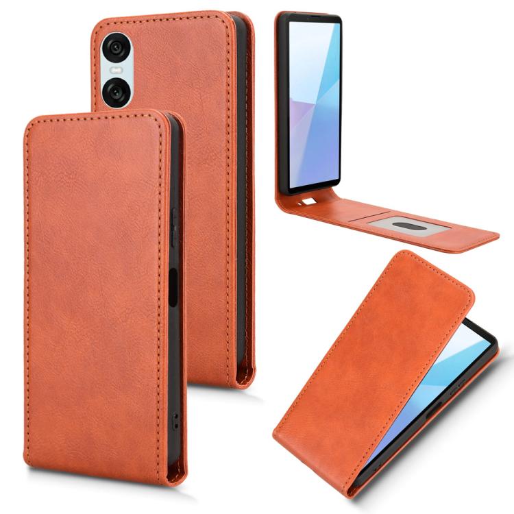 Funda de Cuero para Sony Xperia 10 Vi con Tapa Vertical Magnética (Marrón)