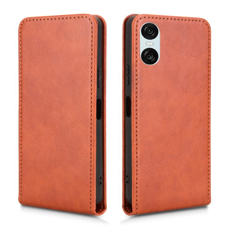Funda de Cuero para Sony Xperia 10 Vi con Tapa Vertical Magnética (Marrón)