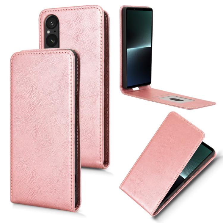 Funda de Cuero con Tapa Vertical Magnética para Sony Xperia 1 V (2023) (Oro Rosa)