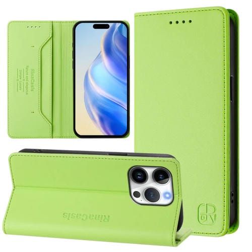 Funda de Cuero Rc01 para iPhone 16 Pro Max con Doble Pliegue y Succión Magnética (Verde Hierba)