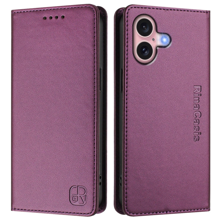 Funda de Cuero iPhone 16 Plus Rc01 Doble Pliegue Succión Magnética (Violeta)