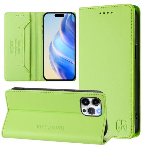Funda de Cuero con Doble Pliegue y Succión Magnética para iPhone 12 Pro Max Rc01 (Verde Hierba)