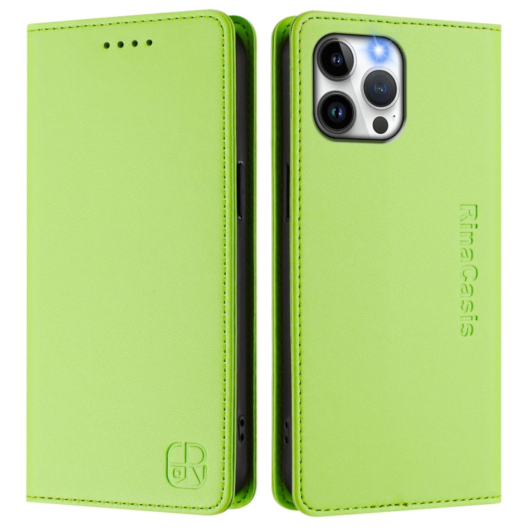 Funda de Cuero con Doble Pliegue y Succión Magnética para iPhone 12 Pro Max Rc01 (Verde Hierba)