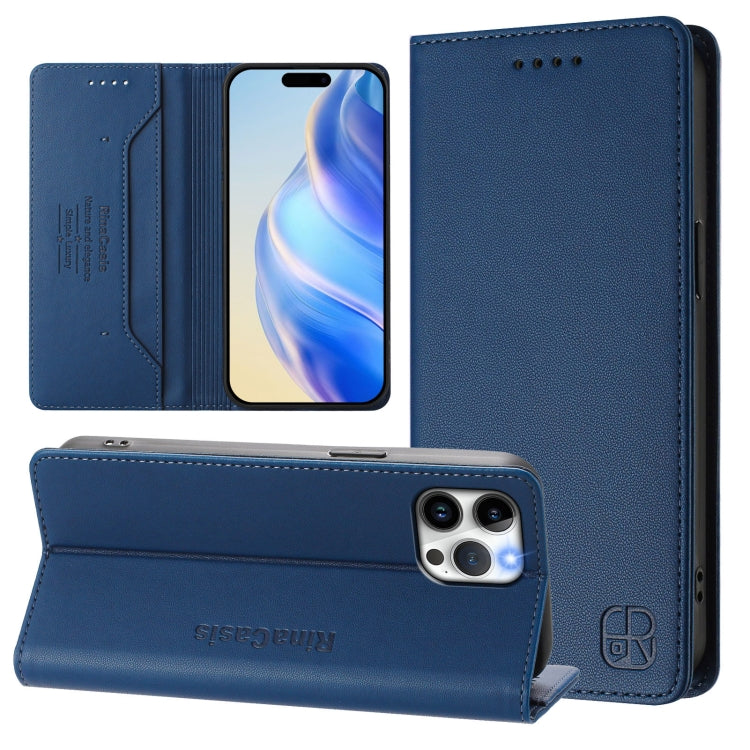 Funda de Cuero con Doble Pliegue y Succión Magnética para iPhone 12 Pro Max Rc01 (Azul Oscuro)