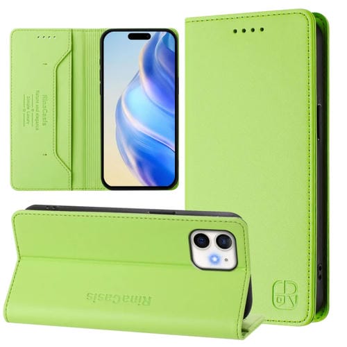 Funda de Cuero Rc01 para iPhone 12 Mini con Doble Pliegue y Succión Magnética (Verde Hierba)