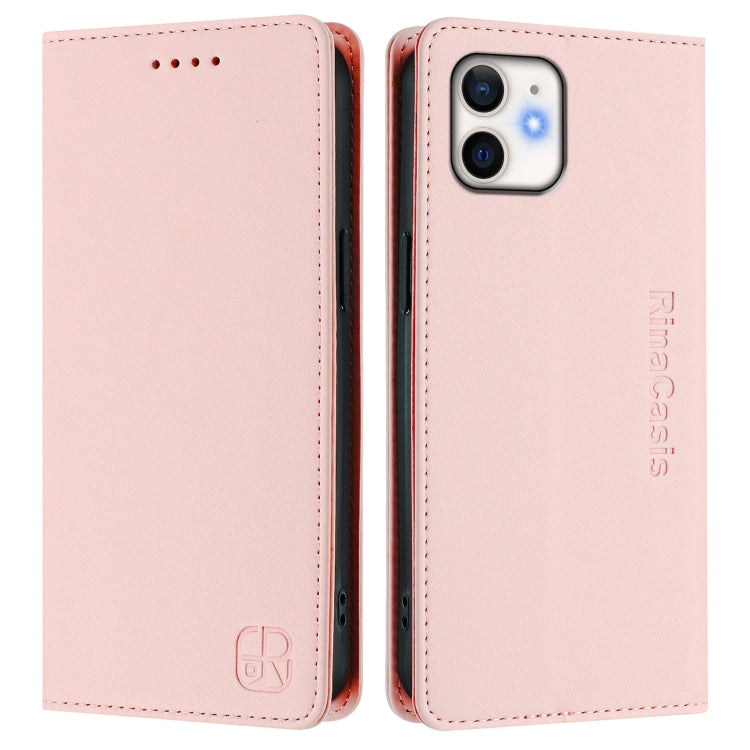 Funda Cuero Rc01 para iPhone 12 Mini con Doble Pliegue y Succión Magnética (Rosa)