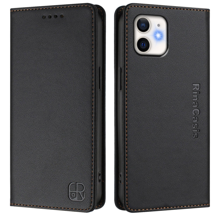 Funda de Cuero Rc01 para iPhone 11 con Doble Pliegue y Succión Magnética (Negra)