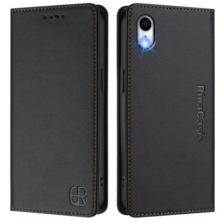 Funda de Cuero para iPhone Xr Rc01 Doble Pliegue Succión Magnética (Negra)