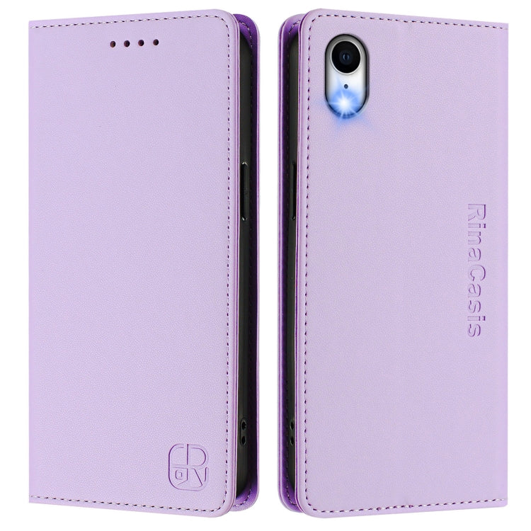 Funda de Cuero con Doble Pliegue y Succión Magnética para iPhone Xr Rc01 (Morado Claro)