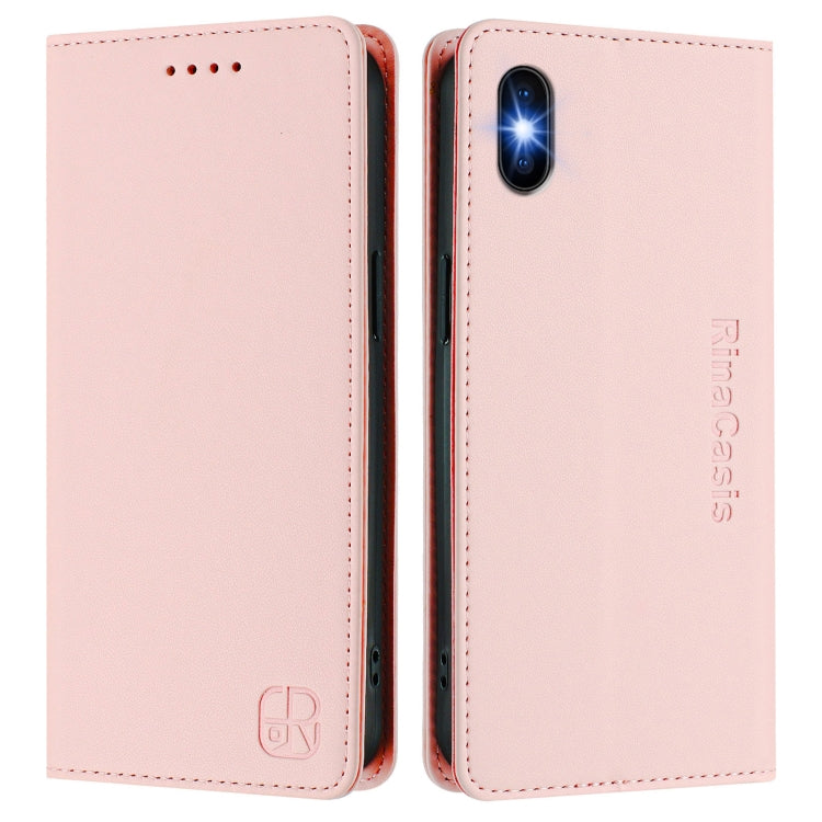 Funda de Cuero con Doble Pliegue y Succión Magnética para iPhone Xs Max Rc01 (Rosa)