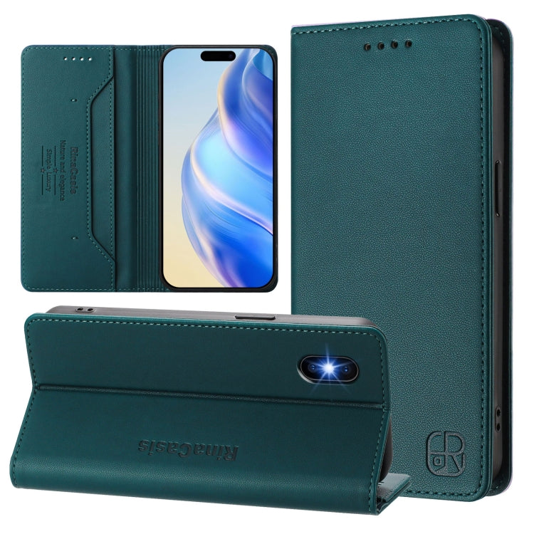 Funda de Cuero con Doble Pliegue y Succión Magnética para iPhone Xs Max Rc01 (Verde Oscuro)