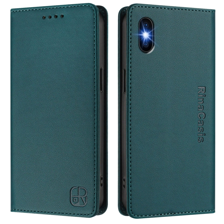 Funda de Cuero con Doble Pliegue y Succión Magnética para iPhone Xs Max Rc01 (Verde Oscuro)