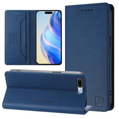 Funda de Cuero con Doble Pliegue y Succión Magnética para iPhone 7 Plus 8 Plus Rc01 (Azul Oscuro)