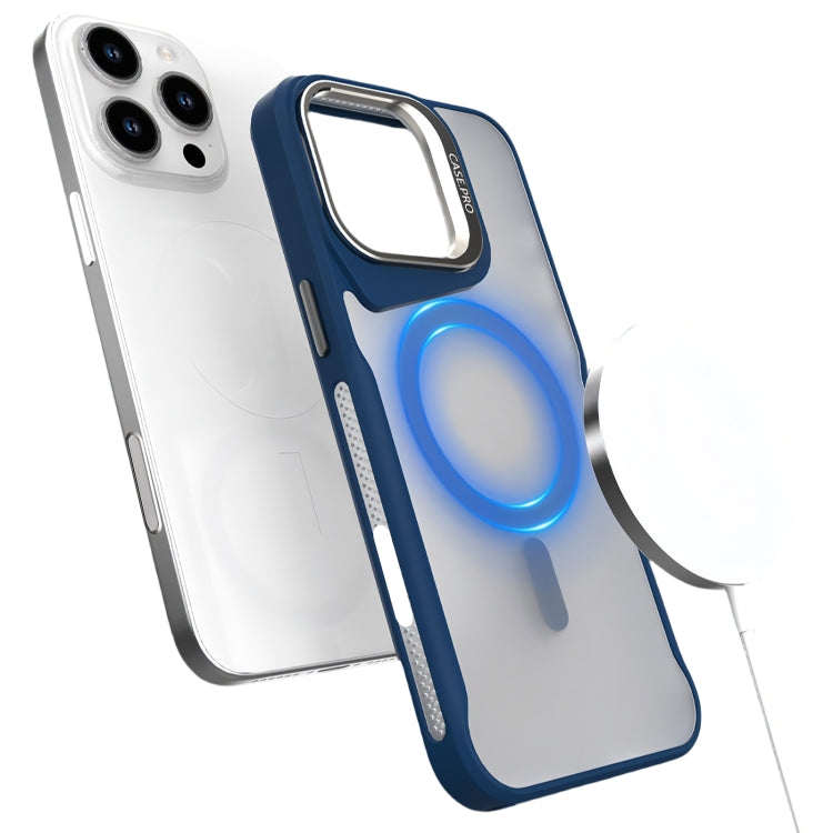 Funda Magnética para Teléfono iPhone 16 Pro Max con Soporte de Metal Magsafe (Azul)