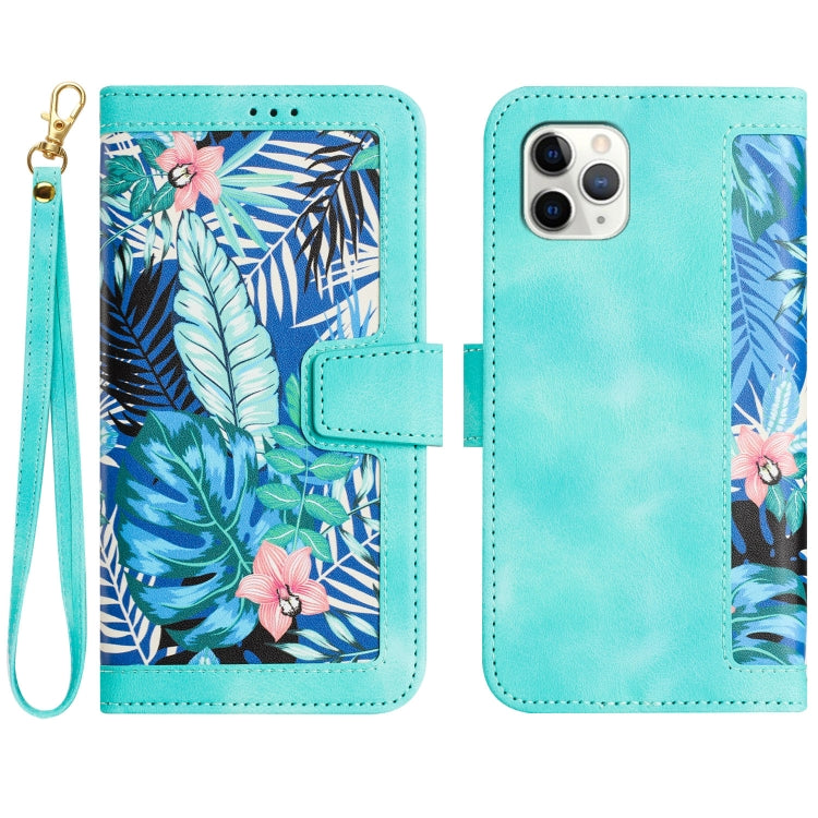 Funda de Cuero para iPhone 11 Pro Max con Estampado Floral y CordĂłn (Verde)