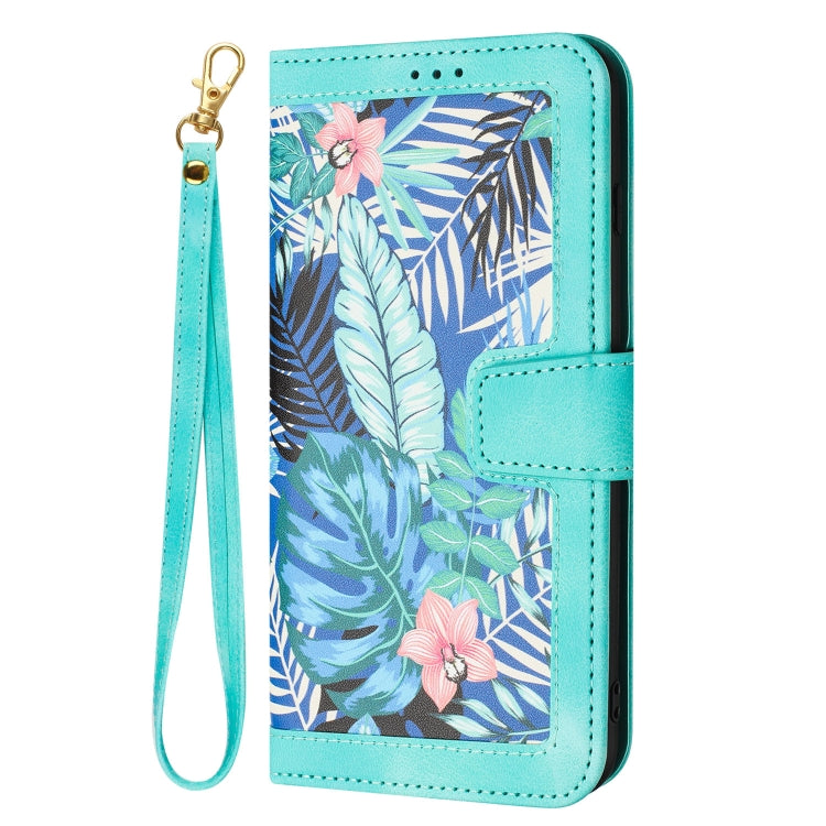 Funda de Cuero para iPhone 11 Pro Max con Estampado Floral y CordĂłn (Verde)
