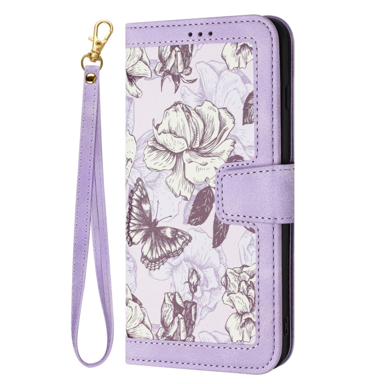 Funda para iPhone 11 Pro Cuero Estampado Floral con Cordón (Morado Claro)