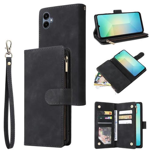 Funda de cuero multifuncional con cremallera esmerilada para Samsung Galaxy A07 4G/5G (negro)