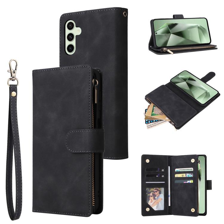 Funda de cuero multifuncional con cremallera esmerilada para Samsung Galaxy S25 FE 5G (negro)