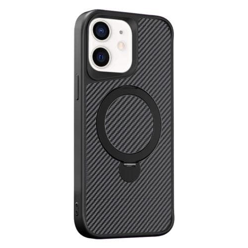 Funda para Teléfono Apple iPhone 12/12 Pro con Soporte Magsafe 360 y Textura Fibra de Carbono (Negra)