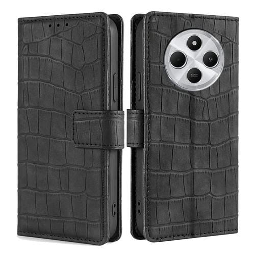 Funda de Piel con Cierre Magnético y Diseño de Cocodrilo para Redmi 14C 4G (Negra)
