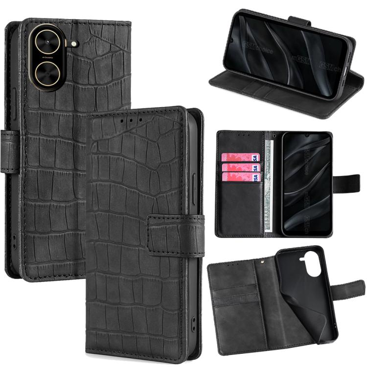 Funda de piel de cocodrilo con cierre magnético para Redmi A5 4G (171,7 mm) (Negro)