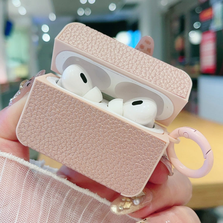 Funda Protectora Para Auriculares Airpods 1/2 Textura Cuero Adhesivo Lichi (Rosa)