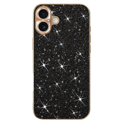 Estuche para Teléfono iPhone 16 con Anillo de Lente Textura Cd y Diamante (Negro)