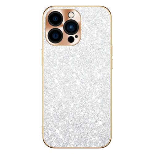 Estuche para Teléfono con Anillo de Lente con Textura de Cd Diamante Estrellado Galvanizado para iPhone 13 (Plata)