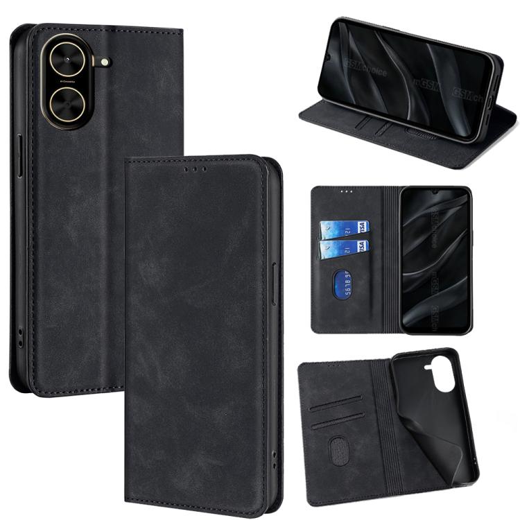 Funda de cuero magnética con textura de piel para Redmi A5 4G (171,7 mm) (negro)