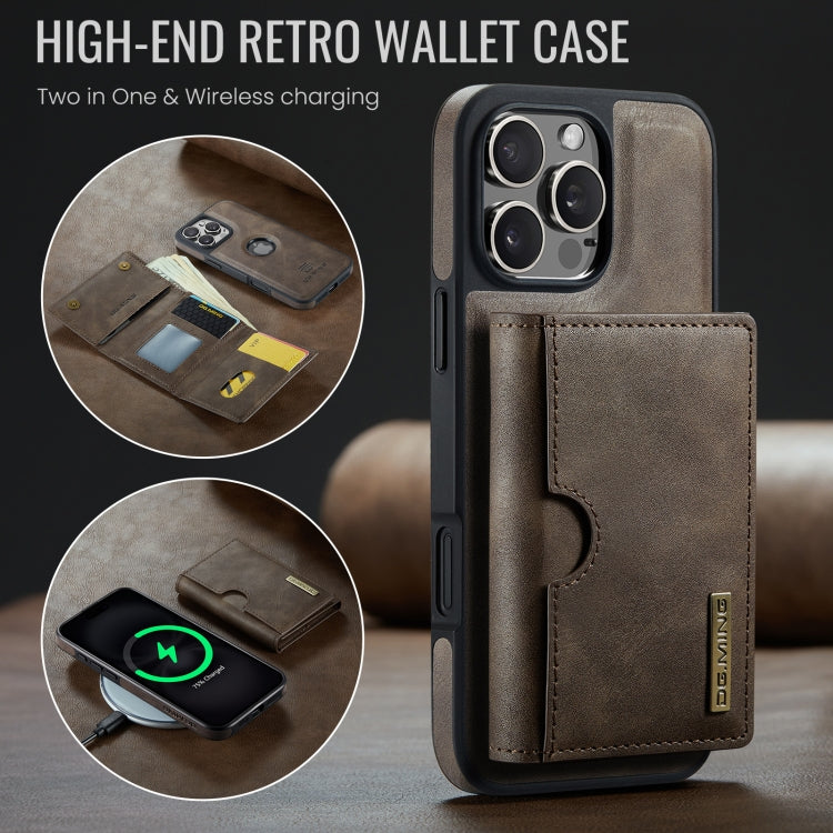 Funda de Cuero Extraíble para iPhone 16 Pro Serie Dg.Ming M6 con Tarjetero Rfid de Tres Pliegues (Café)