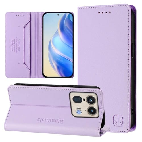Funda de Cuero Motorola Edge 50 Ultra / X50 Ultra Rc01 con Doble Pliegue y Succión Magnética (Morado Claro)