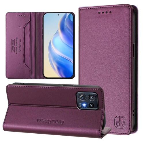 Funda de Cuero Motorola Edge+ 2023 / Edge 40 Pro Rc01 con Doble Pliegue y Succión Magnética (Violeta)