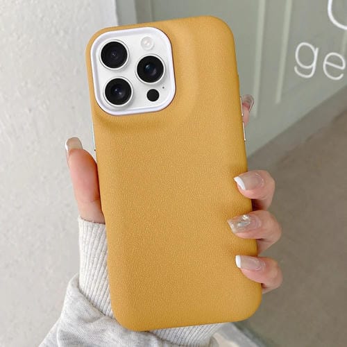 Funda de Cuero con Textura para iPhone 16 Pro Max (Amarilla)