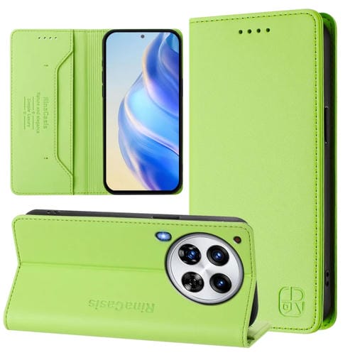 Funda de Cuero con Doble Pliegue y Succión Magnética Rfid para Tecno Camon 30 Premier 5G Rc01 (Verde)