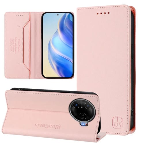 Funda de Cuero para Tecno Camon 30 Pro 5G Rc01 con Doble Pliegue y Succión Magnética Rfid (Rosa)