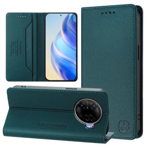 Funda de Cuero con Doble Pliegue y Succión Magnética Rfid para Tecno Camon 30 Pro 5G Rc01 (Verde Oscuro)