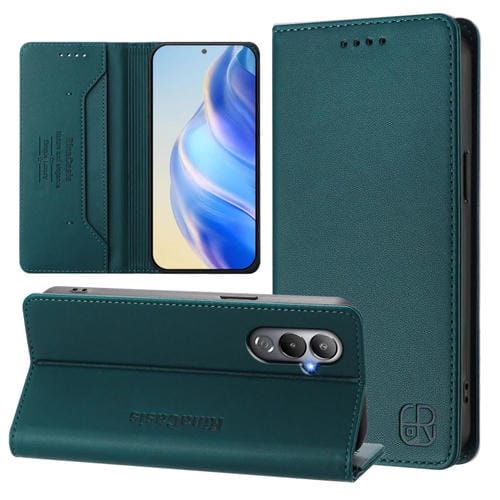 Funda de Cuero para Tecno Pova 4 Rc01 con Doble Pliegue y Succión Magnética Rfid (Verde Oscuro)