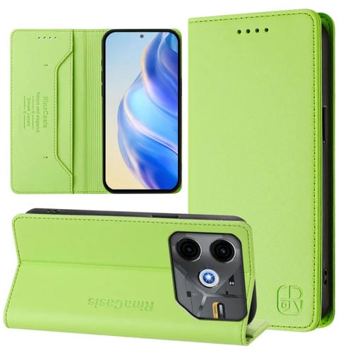 Funda de Cuero Rfid para Tecno Pova 6 Neo Rc01 con Doble Pliegue y Succión Magnética (Verde Hierba)