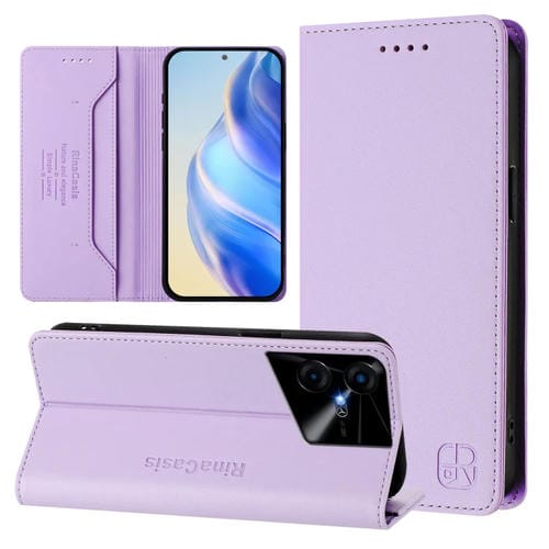 Funda de Cuero Rfid para Tecno Pova Neo 3 Rc01 con Doble Pliegue y Succión Magnética (Morado Claro)