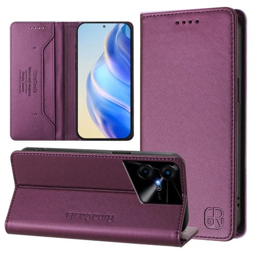 Funda de Cuero Rfid para Tecno Pova Neo 3 Rc01 con Doble Pliegue y Succión Magnética (Violeta)