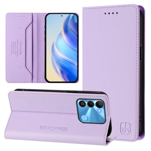 Funda de Cuero Rfid para Tecno Spark Go 2022 / 8C / 9 Rc01 con Doble Pliegue y Succión Magnética (Morado Claro)
