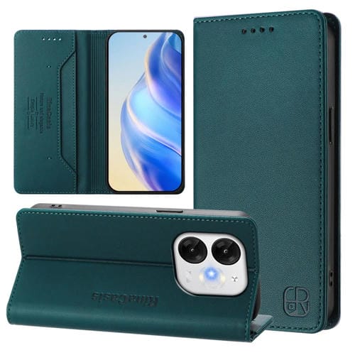 Funda de Cuero con Doble Pliegue y Succión Magnética Rfid para Itel A80 4G Rc01 (Verde Oscuro)