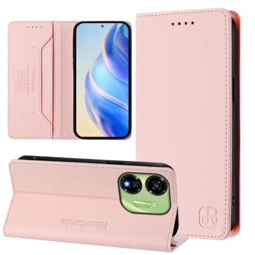 Funda de Cuero con Doble Pliegue y Succión Magnética Rfid para Itel P55 5G Rc01 (Rosa)