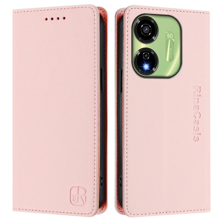 Funda de Cuero con Doble Pliegue y Succión Magnética Rfid para Itel P55 5G Rc01 (Rosa)