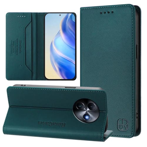 Funda de Cuero Rfid con Doble Pliegue y Succión Magnética para Teléfono Itel S24 Rc01 (Verde Oscuro)