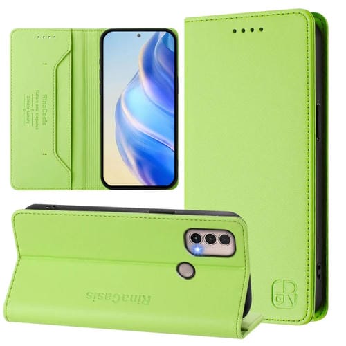 Funda de Cuero Motorola Moto E40/E30/E20 Rc01 con Doble Pliegue y Succión Magnética (Verde Hierba)